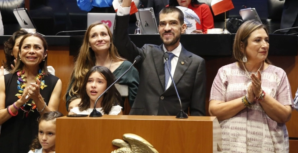 Juan Pablo Adame durante su toma de protesta como senador durante la sesión ordinaria en la Cámara de Senadores, en la Ciudad de México, el 6 de septiembre de 2023. Foto Cuartoscuro